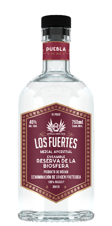 Botella de mezcal ancestral Mezcal Antigua Destilería Los Fuertes Ensamble Reserva de la Biosfera, 750ml, 46% alc. vol.