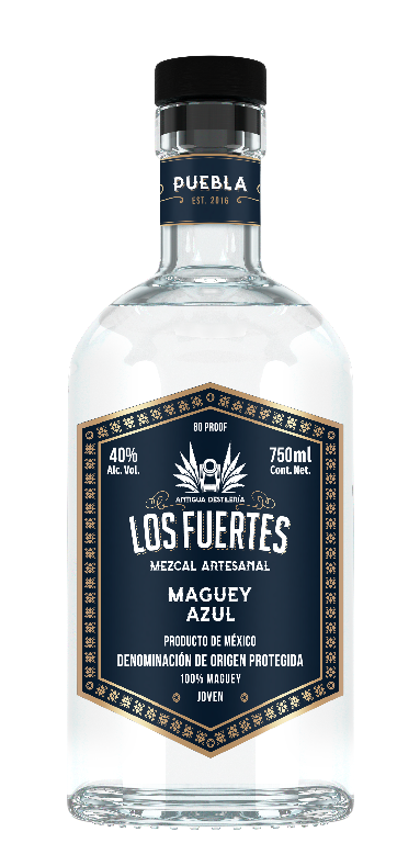 Botella de mezcal artesanal Mezcal Antigua Destilería Los Fuertes Maguey Azul, 750ml, 40% alc. vol.