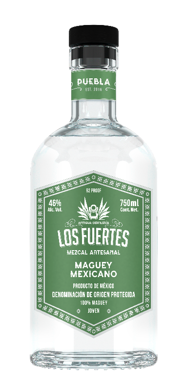 Botella de mezcal artesanal Mezcal Antigua Destilería Los Fuertes Maguey Mexicano, 750ml, 46% alc. vol.