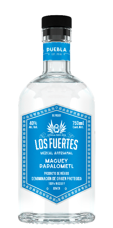 Botella de mezcal artesanal Mezcal Antigua Destilería Los Fuertes Maguey Papalometl, 750ml, 40% alc. vol.