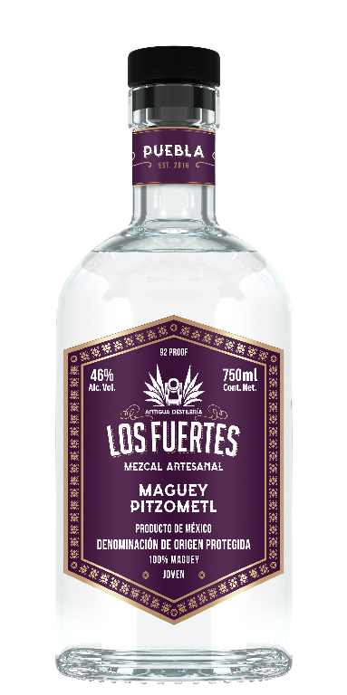Botella de mezcal artesanal Mezcal Antigua Destilería Los Fuertes Maguey Pitzometl, 750ml, 46% alc. vol.